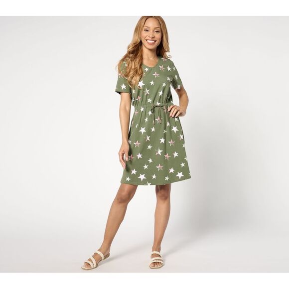 Denim & Co. Women's Plus Sz Dress 3X Active_Regular Americana Green A650484 - Picture 1 of 4